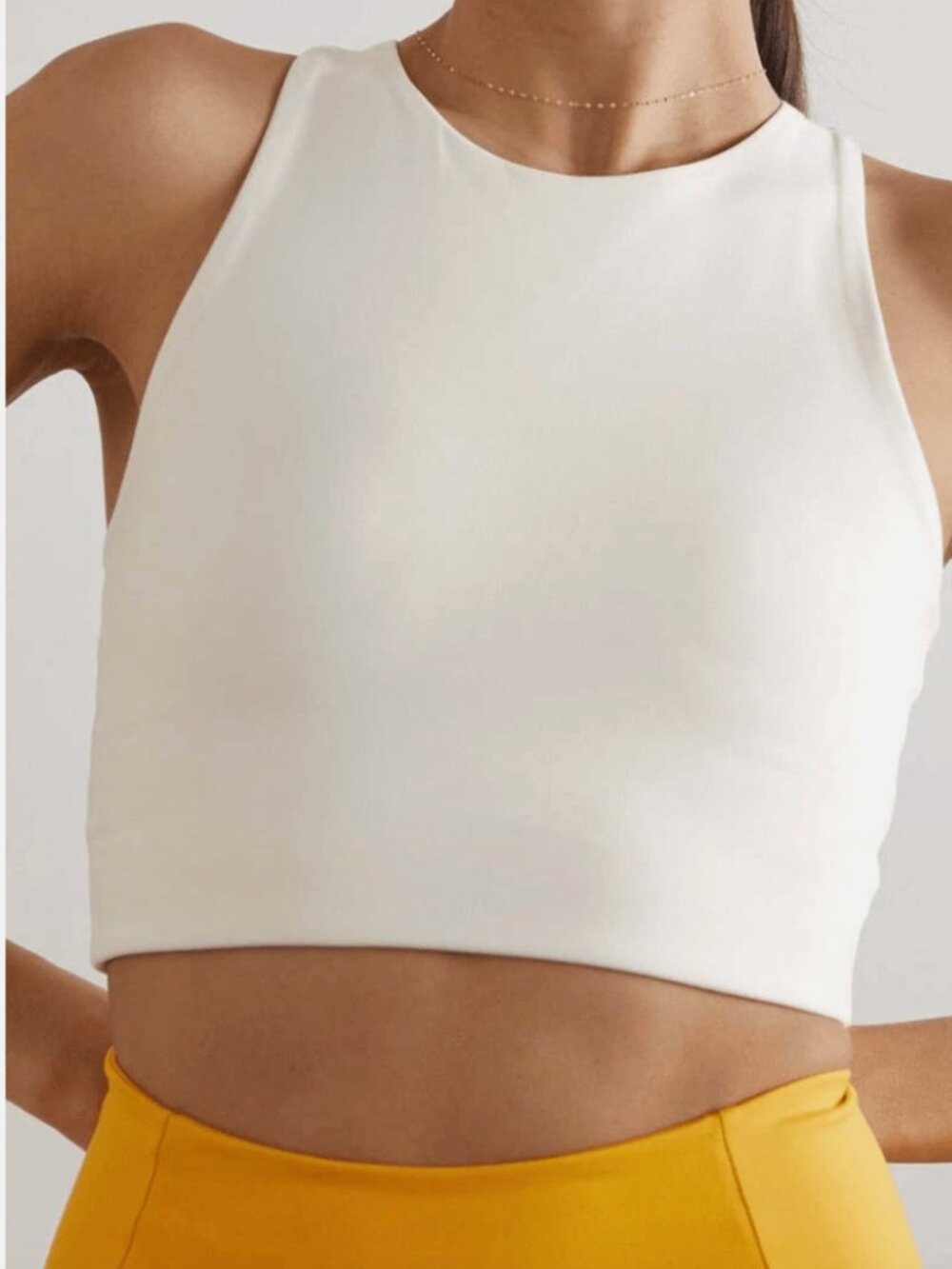 Girlfriend Collective Topanga Cream High Neck Strappy Crop Top Sports Bra